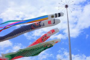 鯉のぼり,日本,青空,雲,屋根,風景